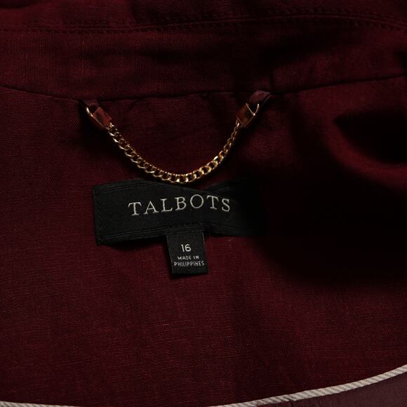 Talbots Burgundy Blazer Linen Blend One Button Lightweight Office Jacket Size 16 - Picture 6 of 9